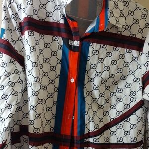 Gucci White Shirt with Red and Blue Stripes